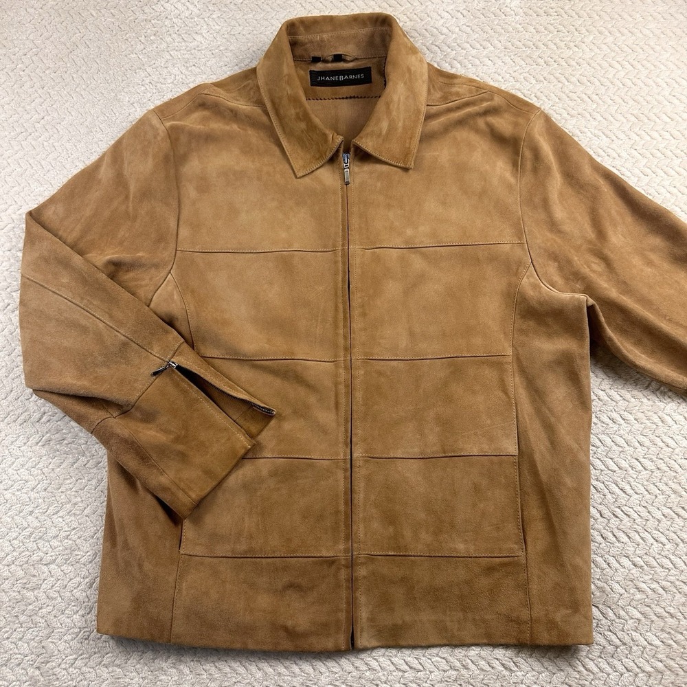 JHANE BARNES - SUEDE LEATHER Mens 42 Full Zip Bomber Jacket BOHO Biker Classy